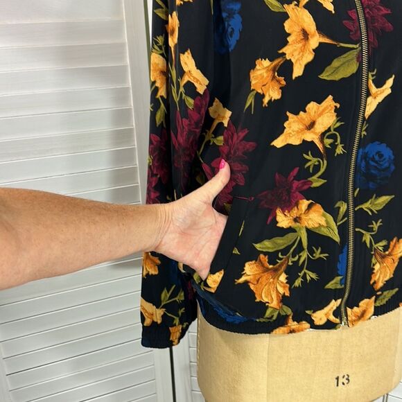 Susan Graver Bomber Jacket Large Floral Stretch Lightweight - Picture 6 of 16